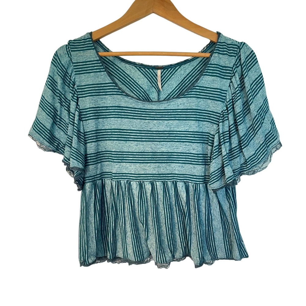 Free People Striped Flutter Sleeve Crop Top